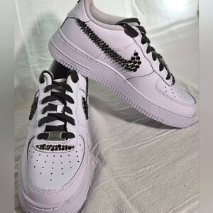 🌟New Nike Air Force1 Sneaker Shoes Custom w/ Black Rhinestone Crystals 🌟